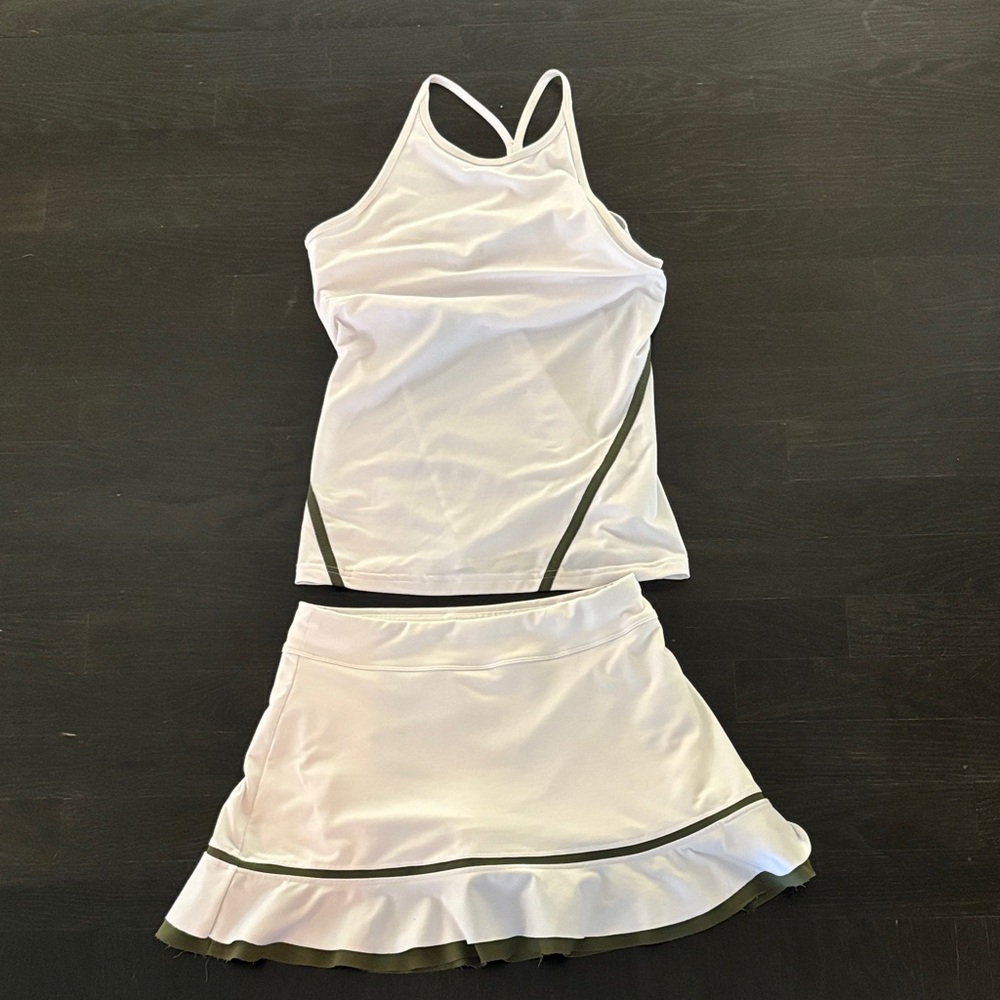 Inphorm White and Green Athletic Tank and Skirt Set